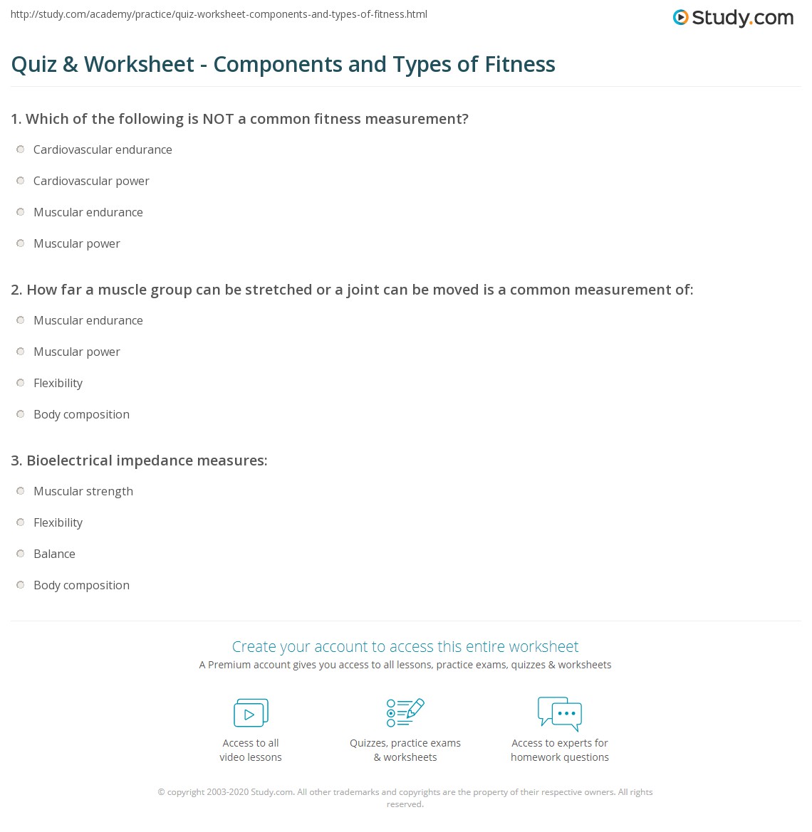 components of fitness worksheet