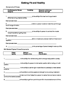 components of fitness worksheet