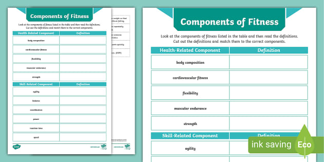components of fitness worksheet
