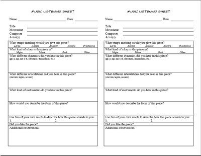 Free Music Listening Worksheet - Music Matters Blog