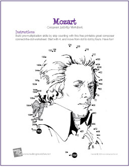Mozart | Free Composer Multiplication Connect-the-Dot Worksheet