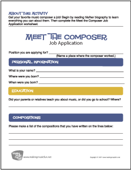 Meet the Composer Job Application Worksheet (Digital Print)