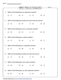 Prime and Composite Numbers Worksheets