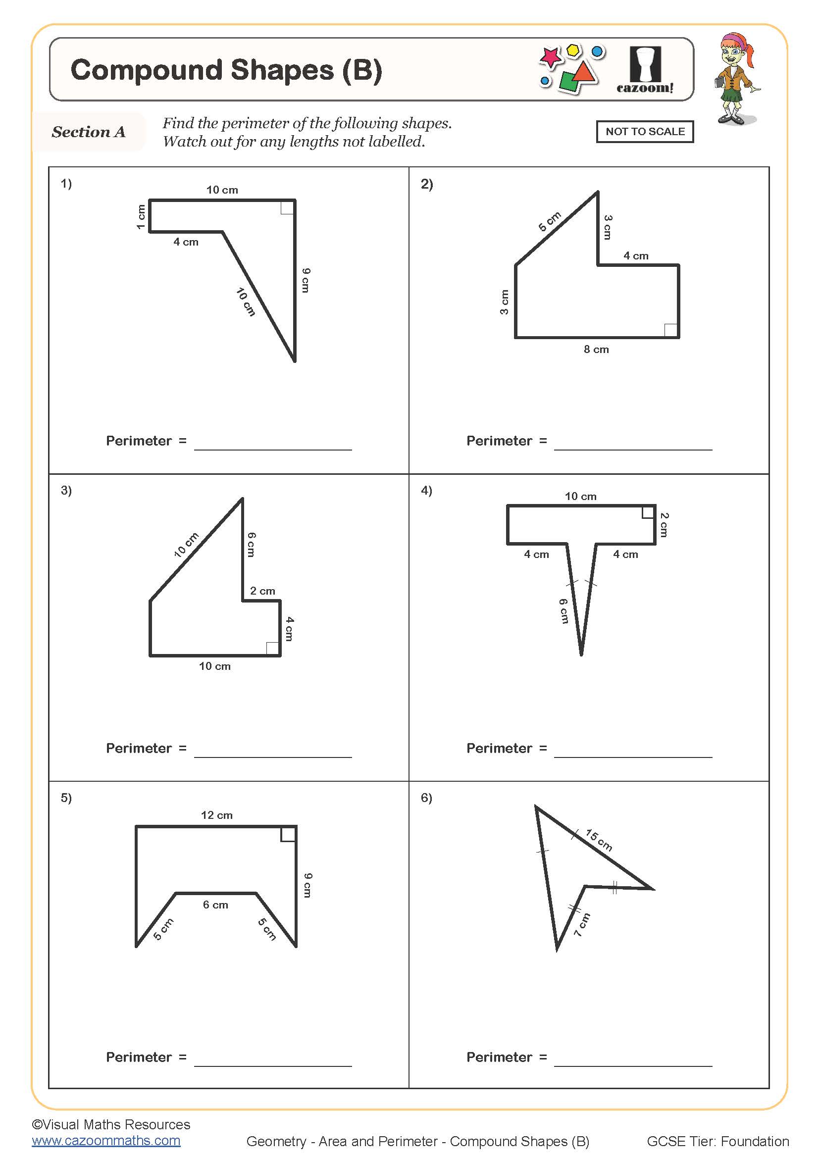 Compound Shapes (B) | Cazoom Maths Worksheets
