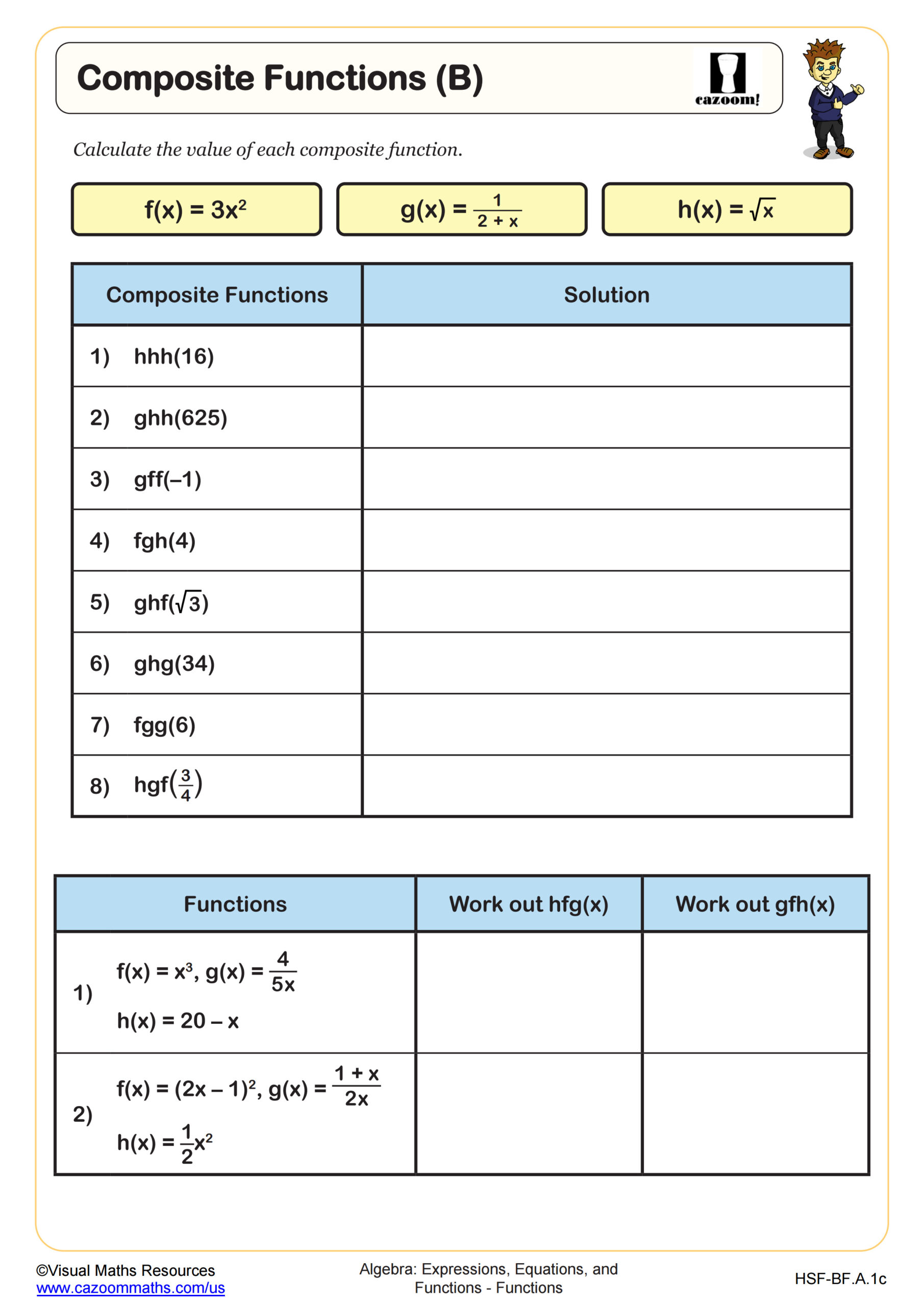 Composite Functions (B) Worksheet | Algebra II PDF Worksheets