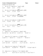 Composite Functions Worksheet - Section 1.6 Independent Practice ...