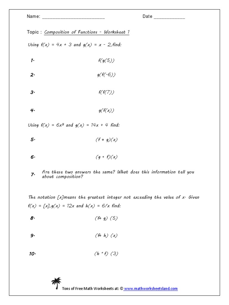 Composition Functions Worksheet | PDF | Ring Theory | Mathematical ...