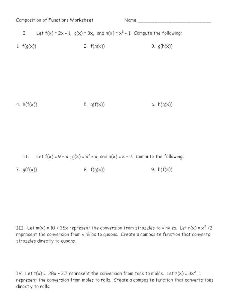 Composition of Functions Worksheet | PDF - Worksheets Library