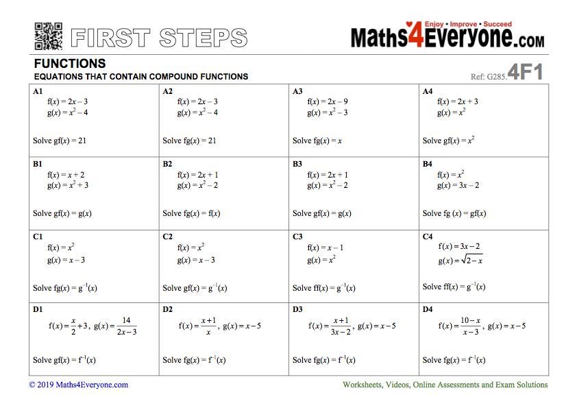 compositions of functions worksheet
