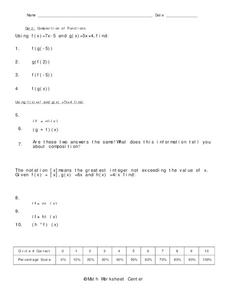 compositions of functions worksheet