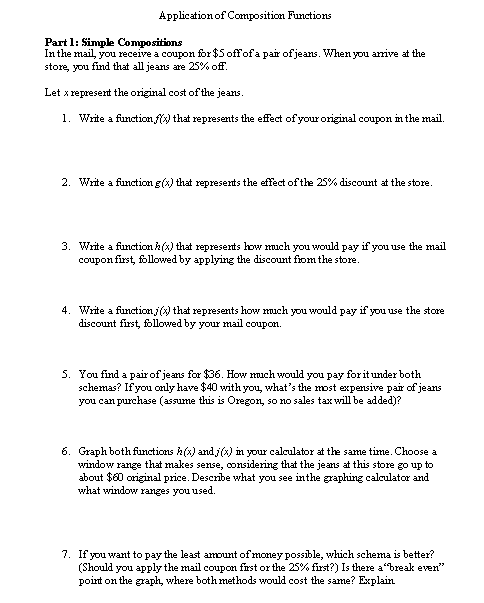 compositions of functions worksheet