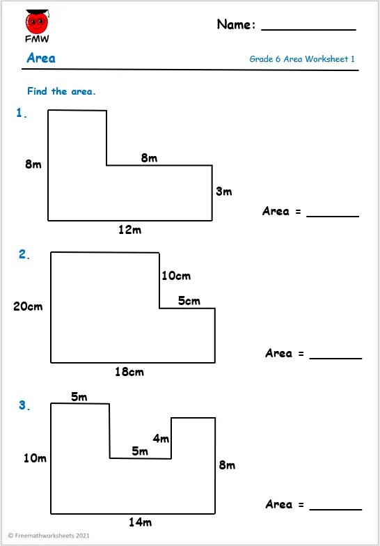 Grade 6 Area Worksheets | Find the Area of Compound Shapes