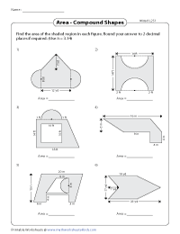 Area of Compound Shapes (Composite Shapes) Worksheets
