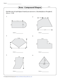 Area of Compound Shapes (Composite Shapes) Worksheets