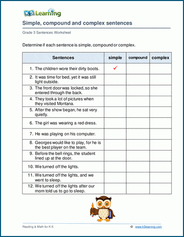 Simple, compound or complex sentence worksheets | Worsheets library