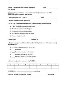 Simple, Compound, and Complex Sentences Worksheet for 5th - 9th ...