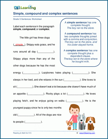 Simple, compound &  complex sentences | Worsheets library