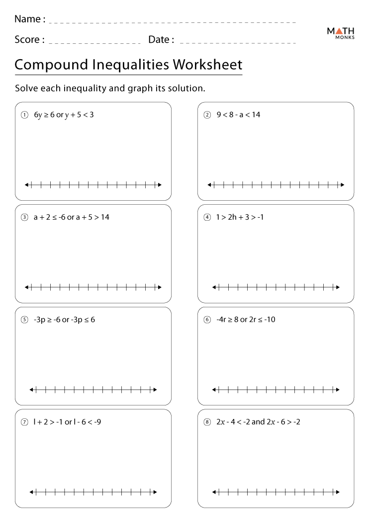 Compound Inequalities Worksheets with Answer Key
