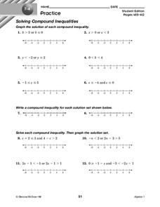 Solving Compound Inequalities Worksheet for 8th - 9th Grade ...