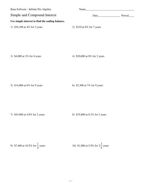 Simple and Compound Interest Worksheet - Kuta Software