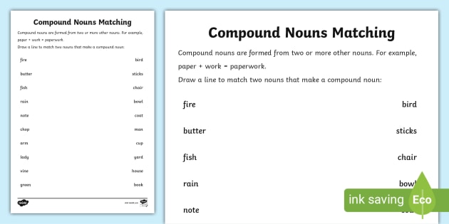 Compound Nouns Worksheet - Primary Resources (teacher made)