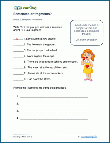 Grade 3 Sentences Worksheets | Worsheets library
