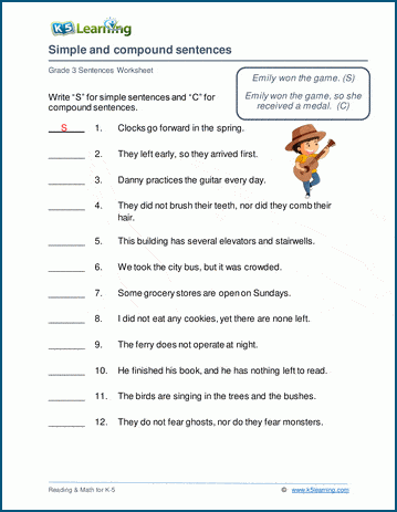 compound sentence worksheet 5th grade