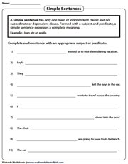 Simple, Compound and Complex Sentences Worksheets