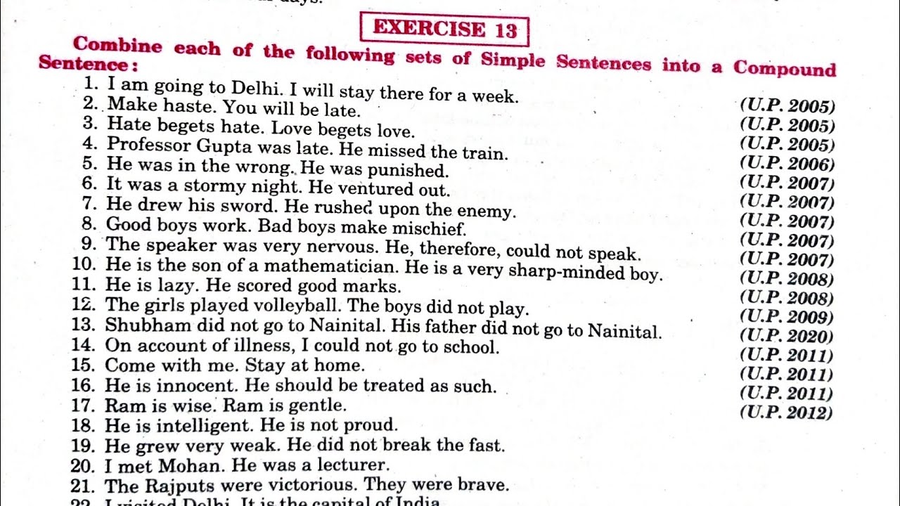 compound sentence solved exercise | synthesis exercise 13 | I am going to  Delhi I will stay there