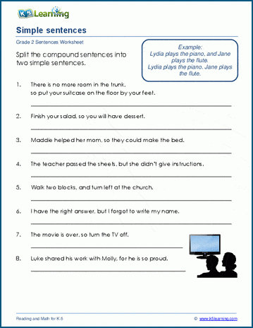 Rewrite compound sentences as simple sentences worksheets | Worsheets library...