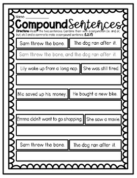 Compound Sentences Worksheet by Last Minute Clicks by Kendra Crowley