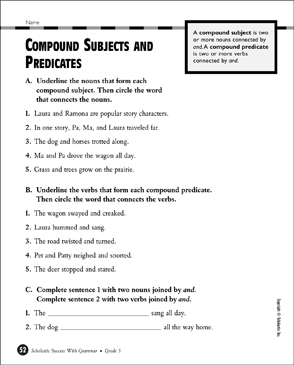 Compound Subjects and Predicates (Grade 3) | Printable Test Prep ...