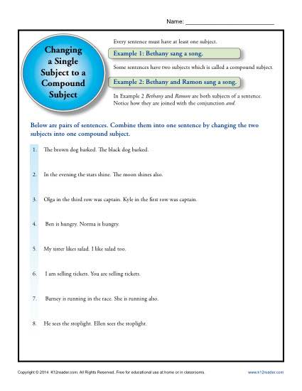compound subjects and compound predicates worksheet