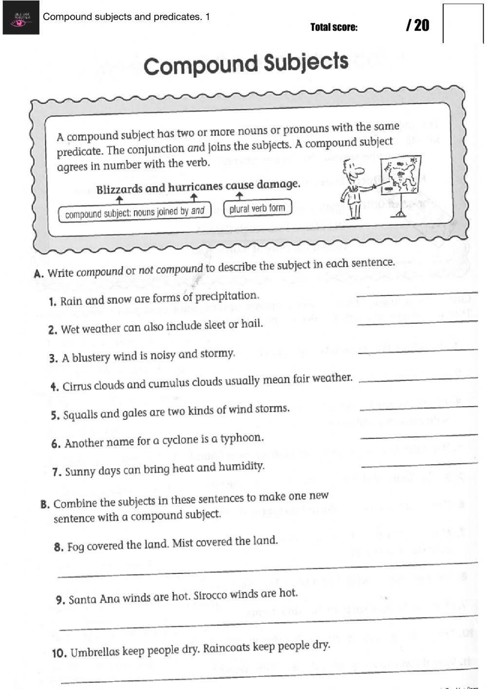 Compound subjects and predicates. 1 worksheet  