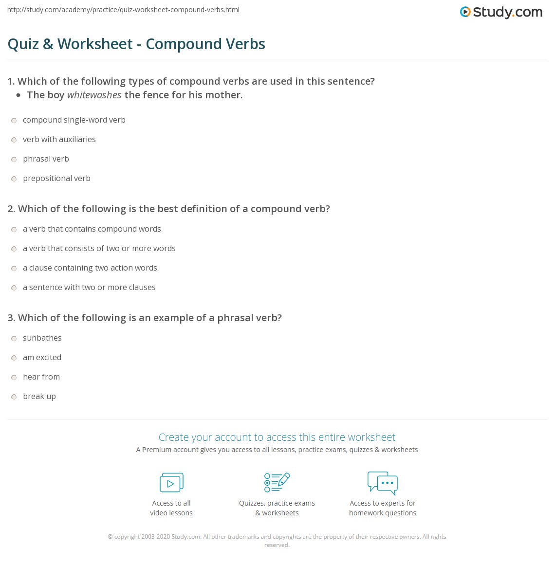 Quiz &  Worksheet - Compound Verbs | Study.com