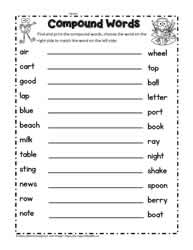 compound word worksheet 2nd grade