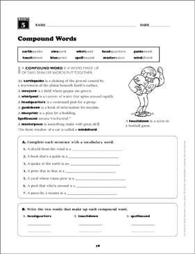 Compound Words: Grade 5 Vocabulary | Printable Skills Sheets