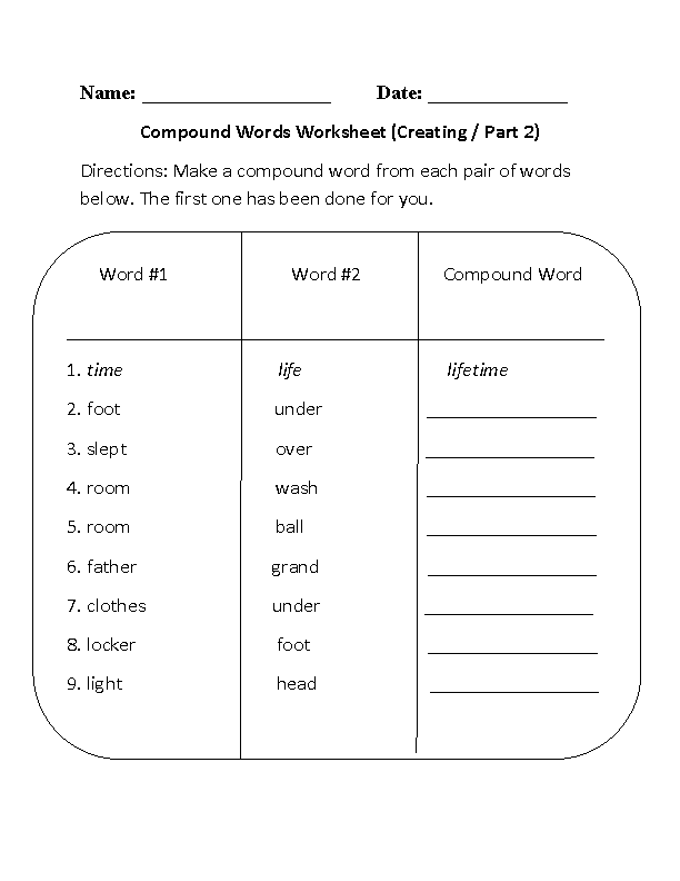 Compound Words Worksheets | Creating Compound Words Worksheets Part 2