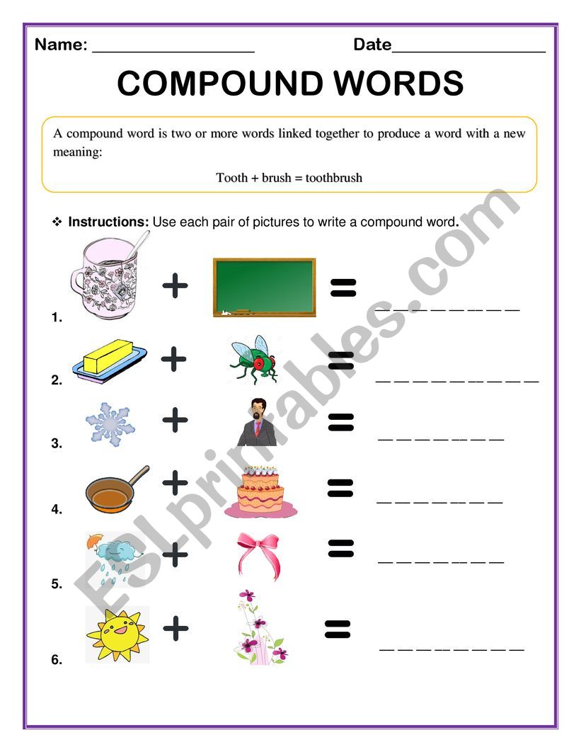 compound word worksheet with pictures