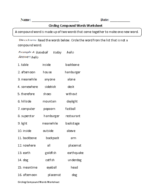 compound word worksheet with pictures