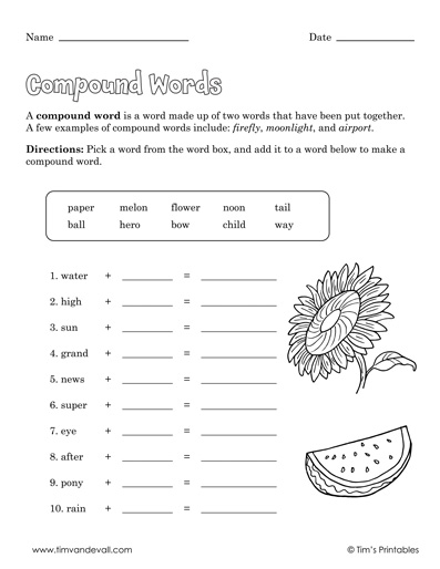 Compound Word Worksheets - Tims Printables