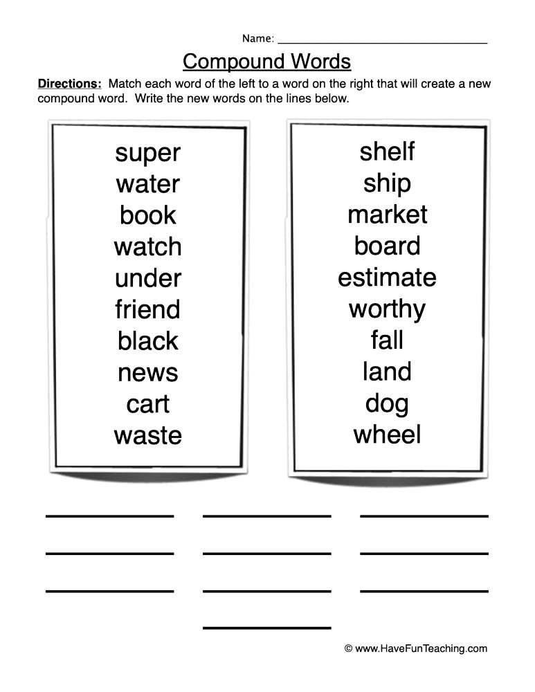 compound words worksheet first grade
