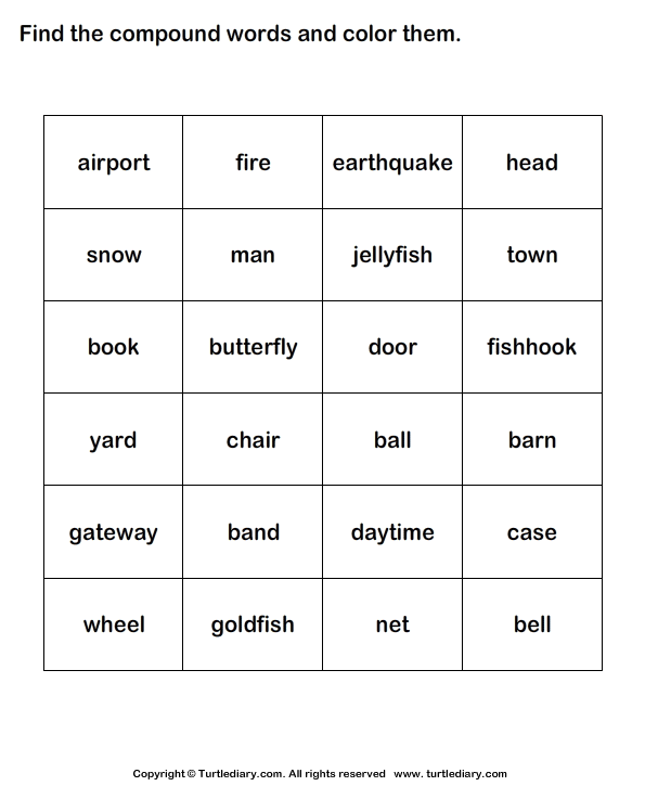 Identify and Color the Compound Words | Turtle Diary Worksheet