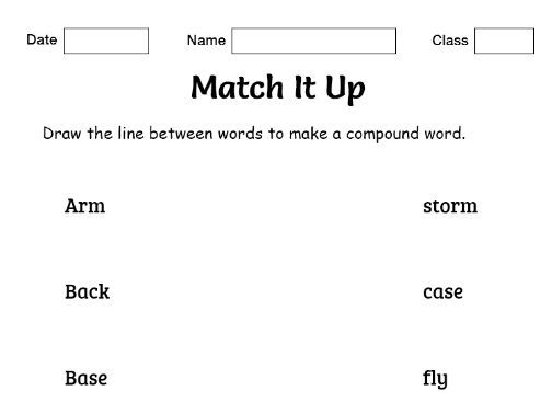 Compound words match up worksheet with answers for kids | Teaching ...