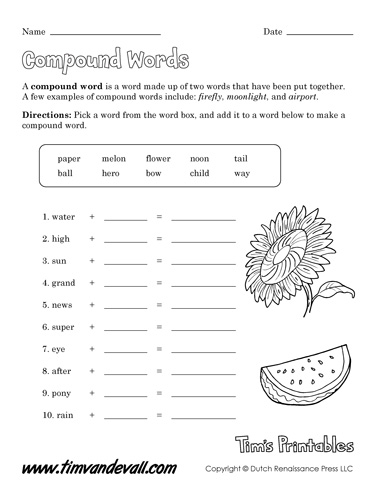 Compound Word Worksheets - Tims Printables