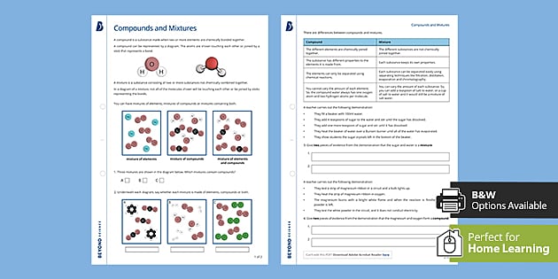 compounds and mixtures worksheet