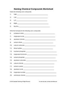 Naming Chemical Compounds Worksheet for 10th - 12th Grade | Lesson ...