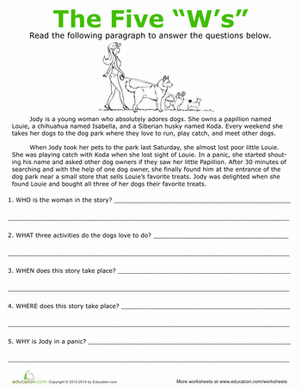 comprehension questions worksheet