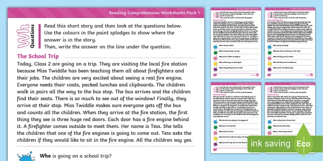 wh Questions Reading Comprehension Worksheets PDF - KS1