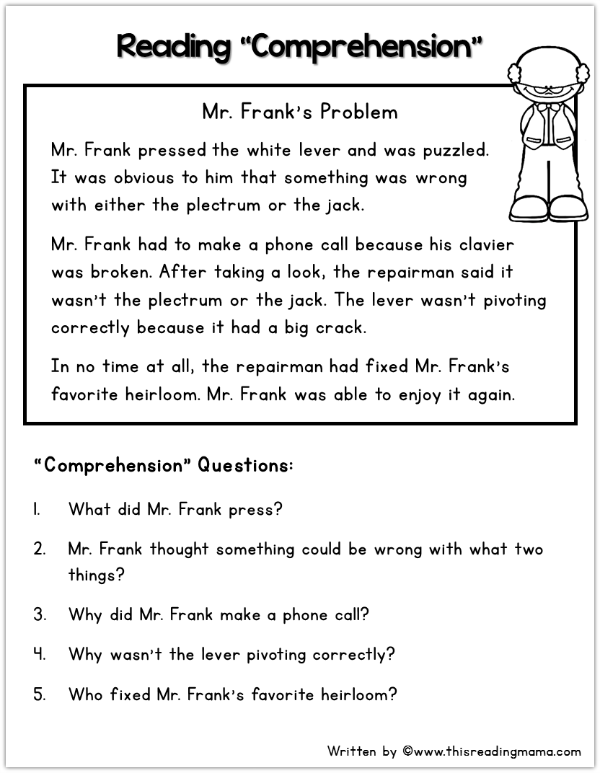comprehension questions worksheet